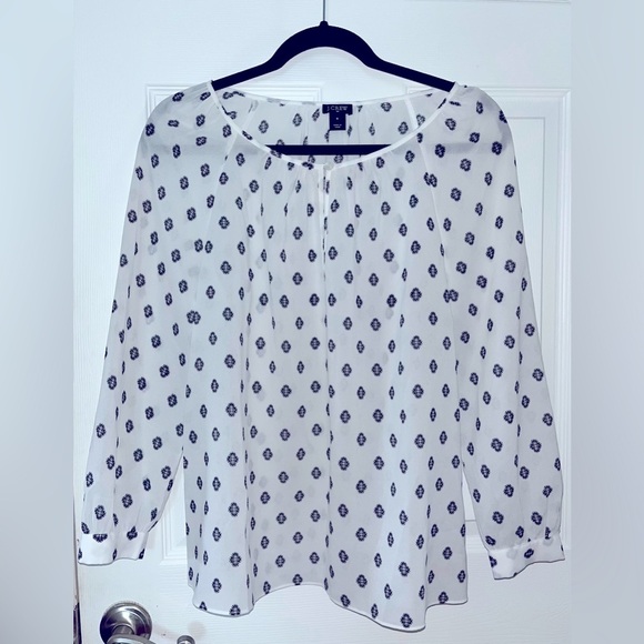 J. Crew Tops - J. Crew Black Patterned White Sheer Long Sleeve Blouse